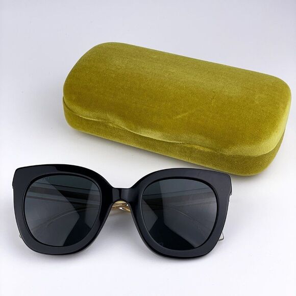 NEW Gucci Sunglasses GG0564SN 001 Cat Eye Crystal Gold Black Grey - Picture 11 of 13